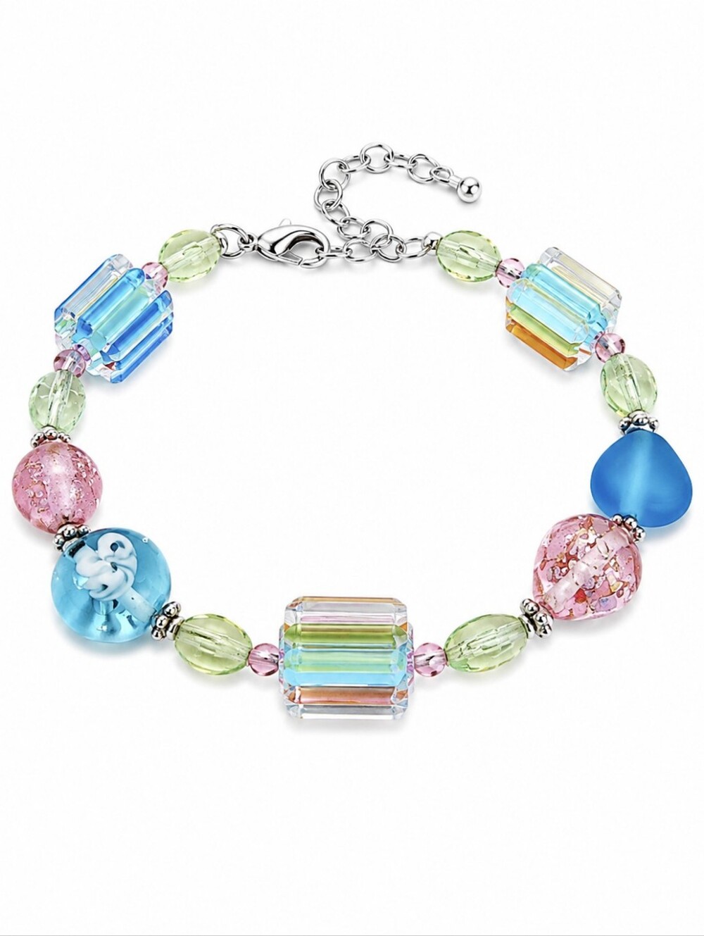 Pastel Striped Mixed Glass Beaded Bracelet
